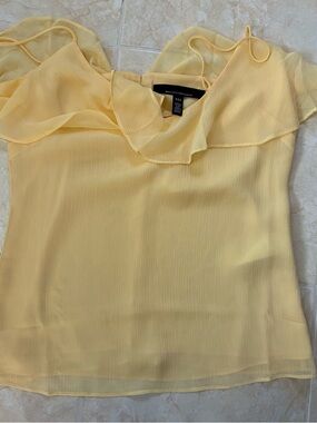 White House Black Market Pale Yellow Ruffle-Trim Camisole
